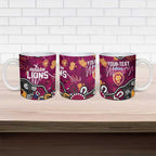 Personalized Brisbane Lions Ceramic Mug Aboriginal Dot Painting Graffiti Style