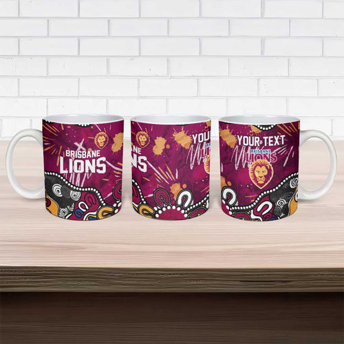 Personalized Brisbane Lions Ceramic Mug Aboriginal Dot Painting Graffiti Style