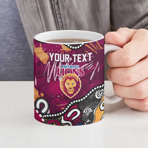 Personalized Brisbane Lions Ceramic Mug Aboriginal Dot Painting Graffiti Style