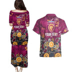Personalized Brisbane Lions Couples Matching Puletasi and Hawaiian Shirt Aboriginal Dot Painting Graffiti Style
