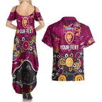 Personalized Brisbane Lions Couples Matching Summer Maxi Dress and Hawaiian Shirt Aboriginal Dot Painting Graffiti Style