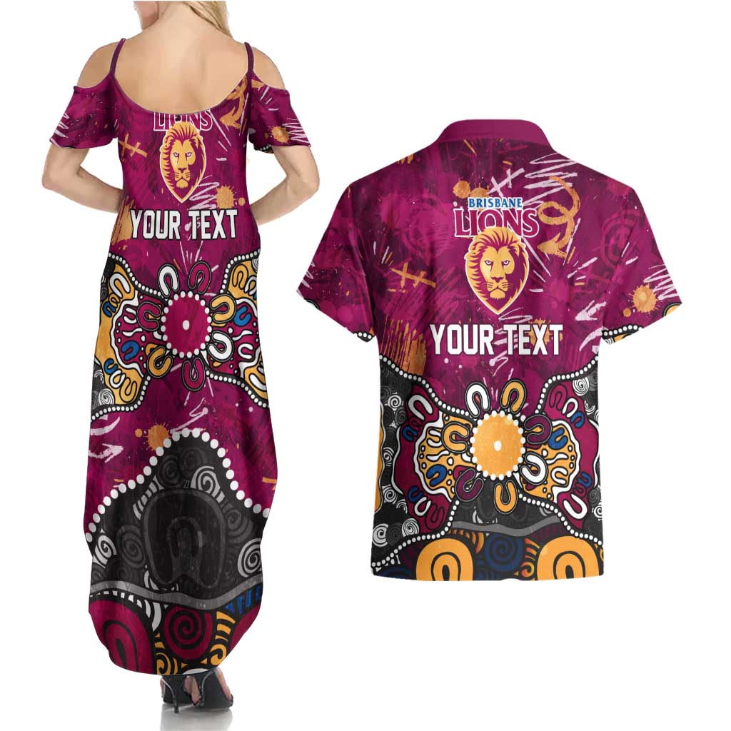 Personalized Brisbane Lions Couples Matching Summer Maxi Dress and Hawaiian Shirt Aboriginal Dot Painting Graffiti Style