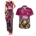 Personalized Brisbane Lions Couples Matching Tank Maxi Dress and Hawaiian Shirt Aboriginal Dot Painting Graffiti Style