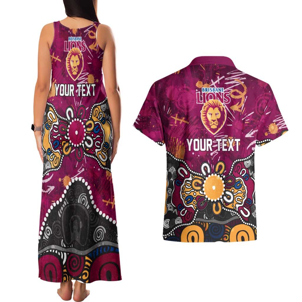Personalized Brisbane Lions Couples Matching Tank Maxi Dress and Hawaiian Shirt Aboriginal Dot Painting Graffiti Style