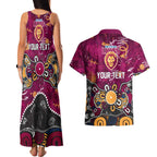 Personalized Brisbane Lions Couples Matching Tank Maxi Dress and Hawaiian Shirt Aboriginal Dot Painting Graffiti Style