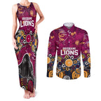 Personalized Brisbane Lions Couples Matching Tank Maxi Dress and Long Sleeve Button Shirt Aboriginal Dot Painting Graffiti Style