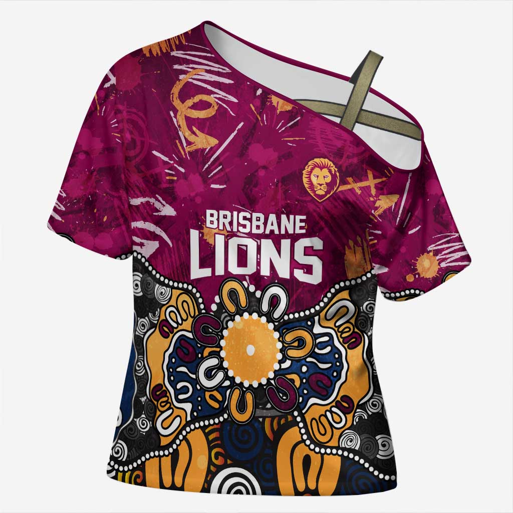 Personalized Brisbane Lions Cross Shoulder Shirt Aboriginal Dot Painting Graffiti Style