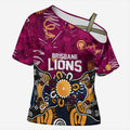 Personalized Brisbane Lions Cross Shoulder Shirt Aboriginal Dot Painting Graffiti Style