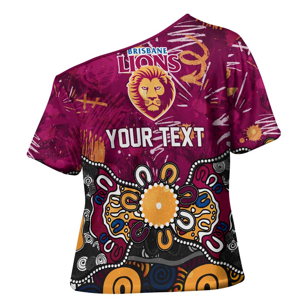 Personalized Brisbane Lions Cross Shoulder Shirt Aboriginal Dot Painting Graffiti Style