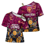 Personalized Brisbane Lions Cross Shoulder Shirt Aboriginal Dot Painting Graffiti Style