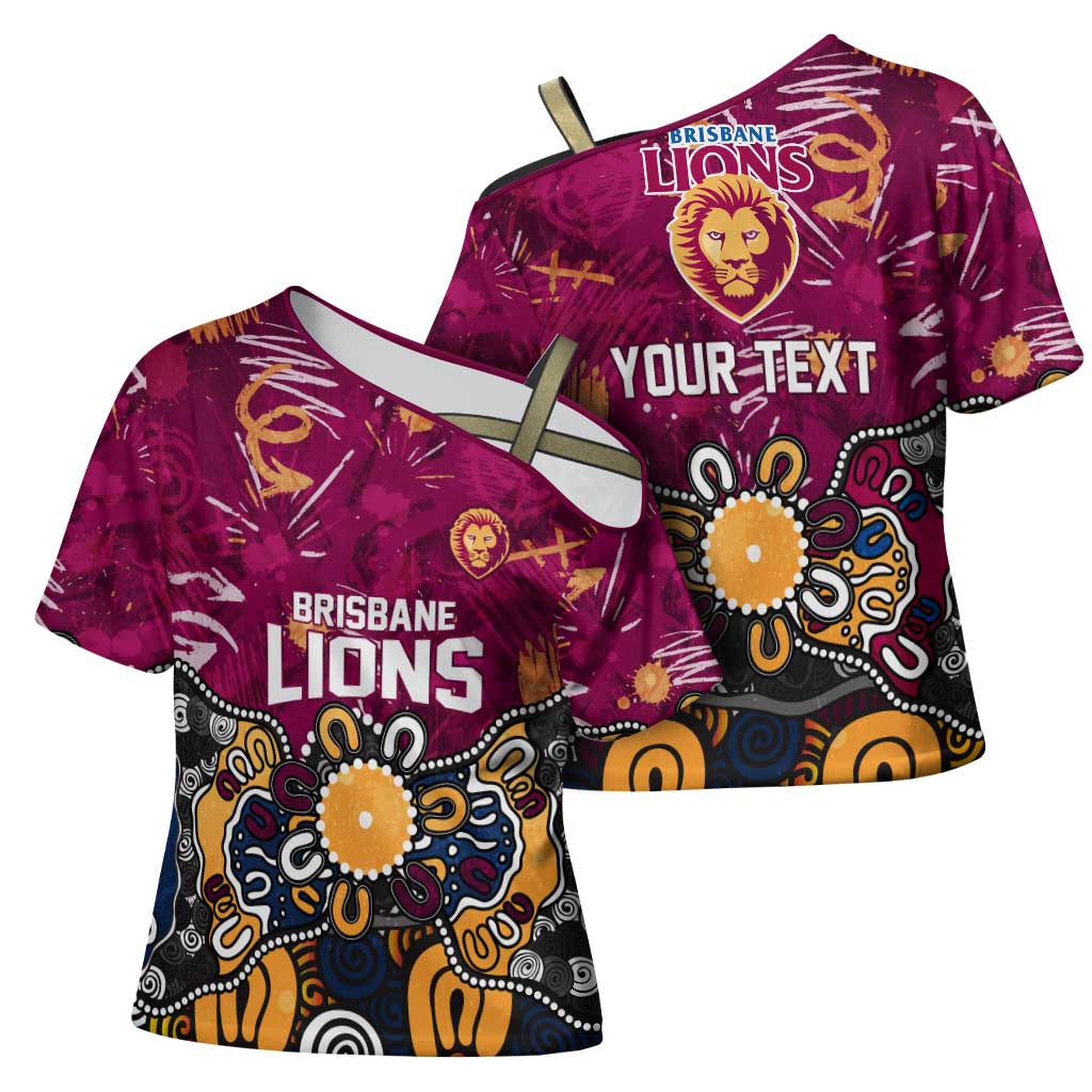Personalized Brisbane Lions Cross Shoulder Shirt Aboriginal Dot Painting Graffiti Style