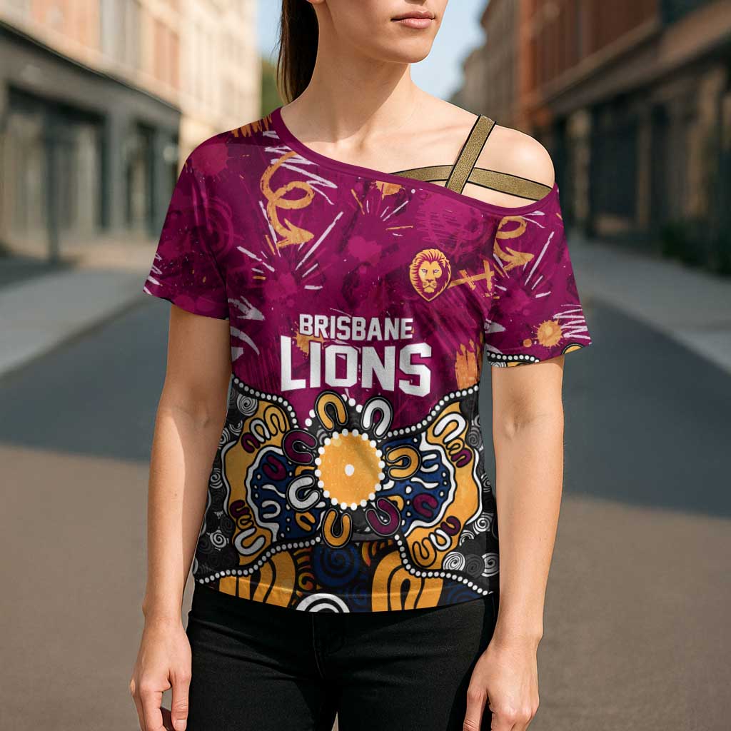 Personalized Brisbane Lions Cross Shoulder Shirt Aboriginal Dot Painting Graffiti Style