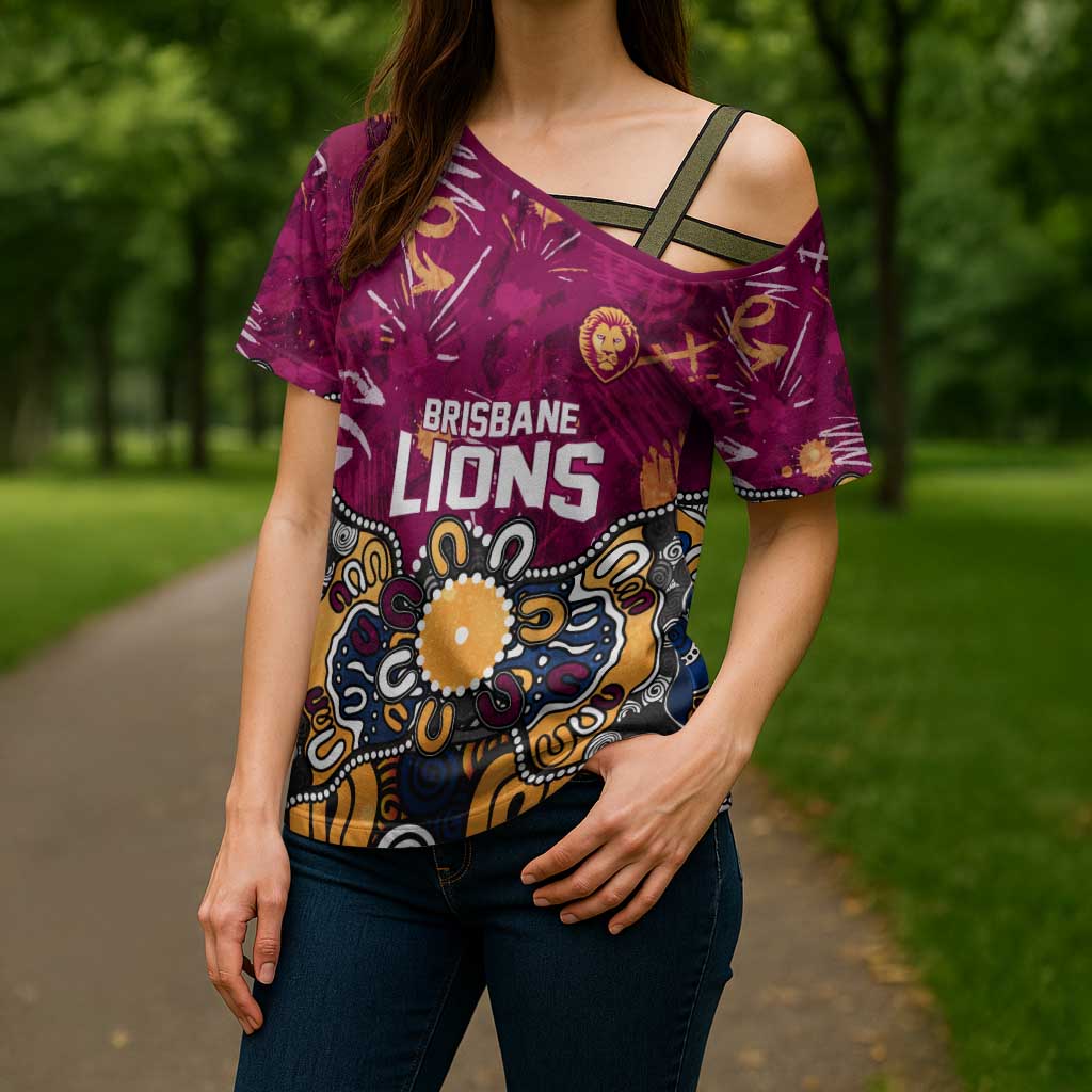 Personalized Brisbane Lions Cross Shoulder Shirt Aboriginal Dot Painting Graffiti Style