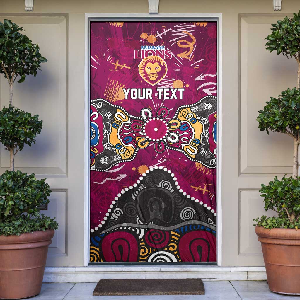 Personalized Brisbane Lions Door Cover Aboriginal Dot Painting Graffiti Style