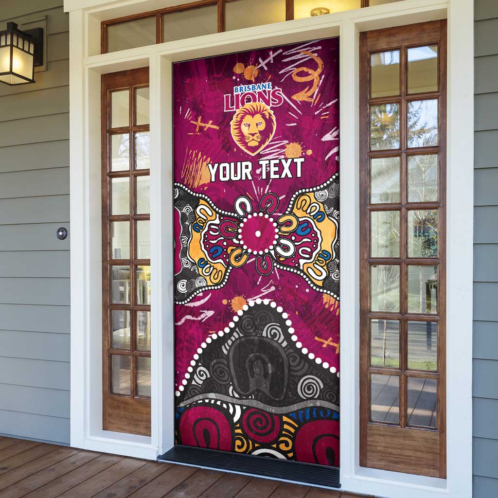 Personalized Brisbane Lions Door Cover Aboriginal Dot Painting Graffiti Style