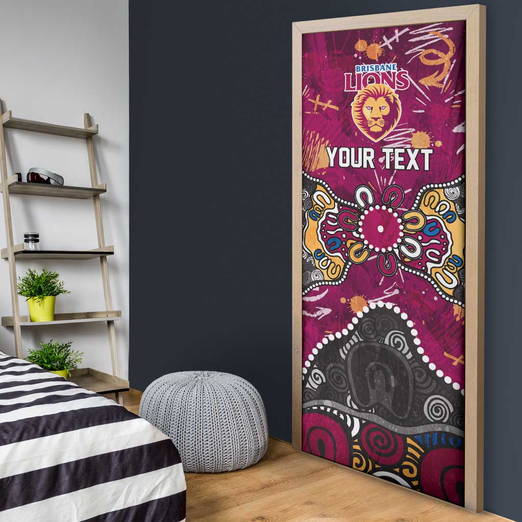 Personalized Brisbane Lions Door Cover Aboriginal Dot Painting Graffiti Style