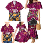 Personalized Brisbane Lions Family Matching Mermaid Dress and Hawaiian Shirt Aboriginal Dot Painting Graffiti Style