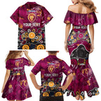 Personalized Brisbane Lions Family Matching Mermaid Dress and Hawaiian Shirt Aboriginal Dot Painting Graffiti Style