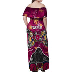 Personalized Brisbane Lions Family Matching Off Shoulder Maxi Dress and Hawaiian Shirt Aboriginal Dot Painting Graffiti Style