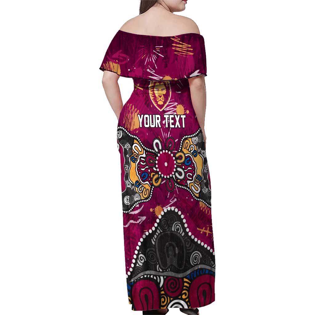 Personalized Brisbane Lions Family Matching Off Shoulder Maxi Dress and Hawaiian Shirt Aboriginal Dot Painting Graffiti Style
