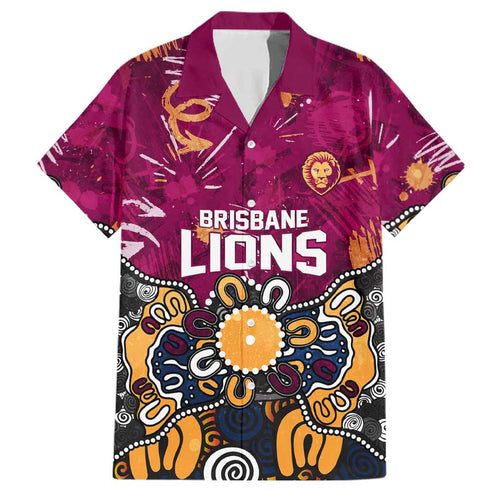 Personalized Brisbane Lions Family Matching Off Shoulder Short Dress and Hawaiian Shirt Aboriginal Dot Painting Graffiti Style