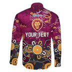 Personalized Brisbane Lions Family Matching Off Shoulder Short Dress and Hawaiian Shirt Aboriginal Dot Painting Graffiti Style