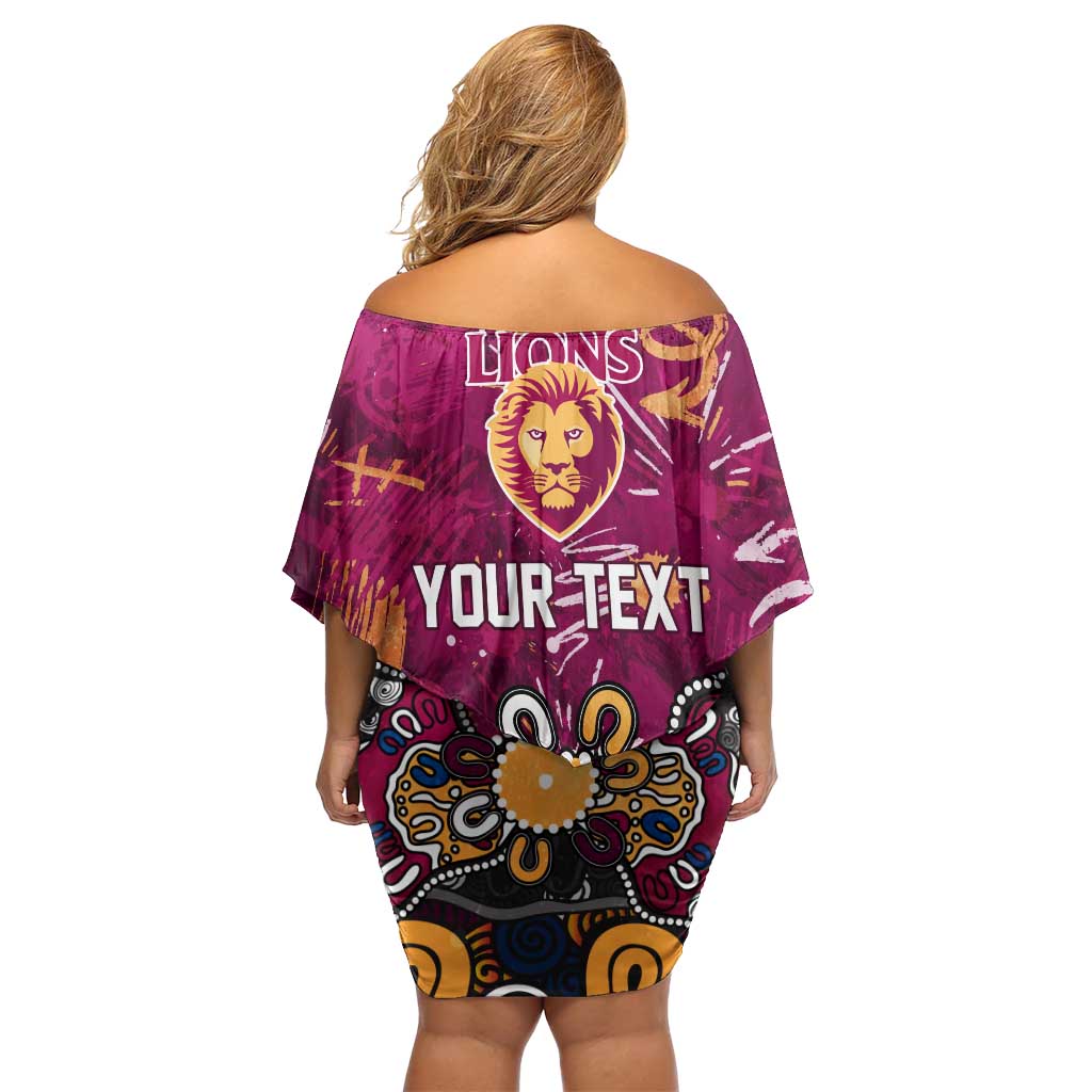 Personalized Brisbane Lions Family Matching Off Shoulder Short Dress and Hawaiian Shirt Aboriginal Dot Painting Graffiti Style