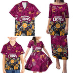 Personalized Brisbane Lions Family Matching Puletasi and Hawaiian Shirt Aboriginal Dot Painting Graffiti Style
