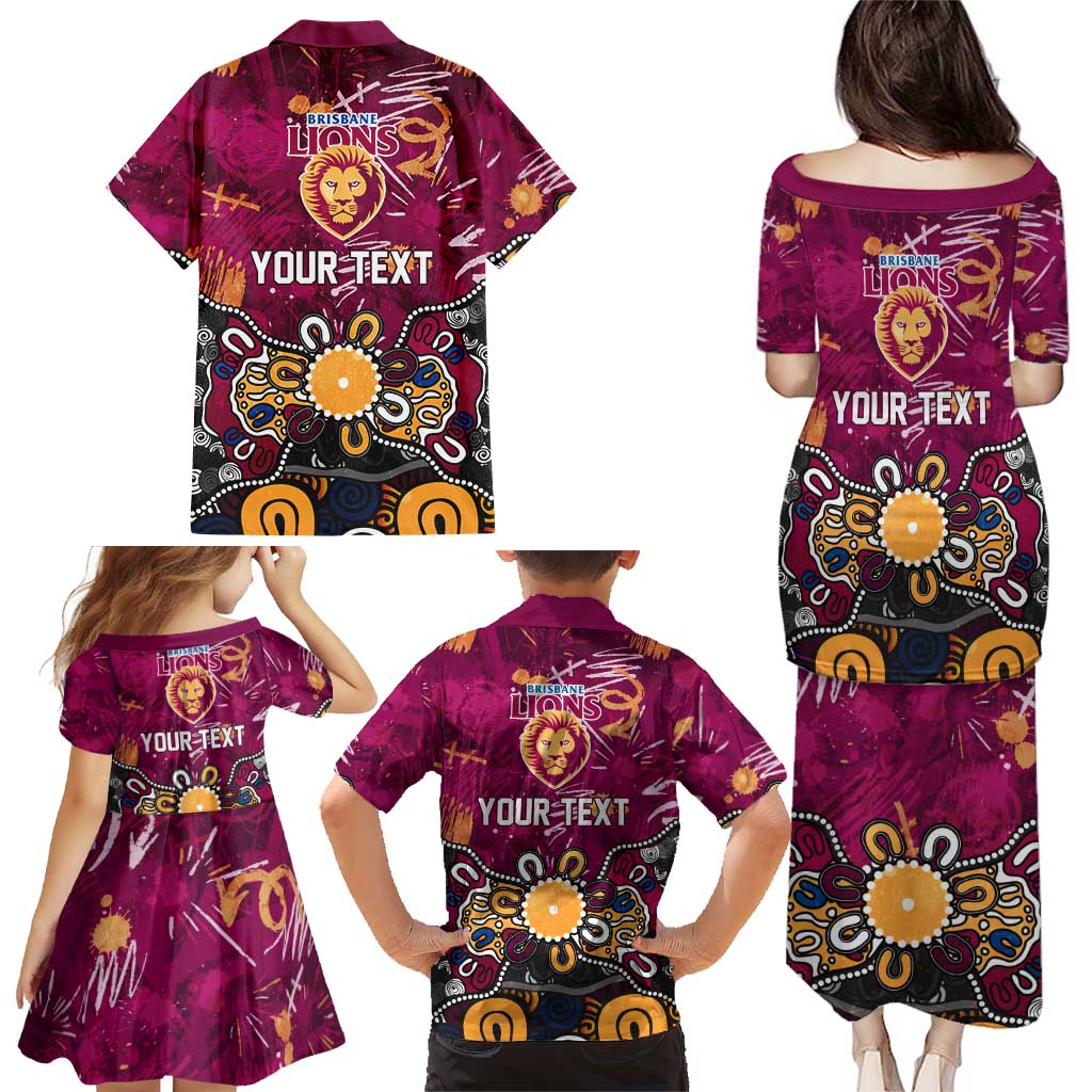 Personalized Brisbane Lions Family Matching Puletasi and Hawaiian Shirt Aboriginal Dot Painting Graffiti Style