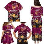 Personalized Brisbane Lions Family Matching Puletasi and Hawaiian Shirt Aboriginal Dot Painting Graffiti Style