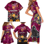 Personalized Brisbane Lions Family Matching Short Sleeve Bodycon Dress and Hawaiian Shirt Aboriginal Dot Painting Graffiti Style