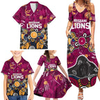 Personalized Brisbane Lions Family Matching Summer Maxi Dress and Hawaiian Shirt Aboriginal Dot Painting Graffiti Style
