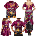 Personalized Brisbane Lions Family Matching Summer Maxi Dress and Hawaiian Shirt Aboriginal Dot Painting Graffiti Style