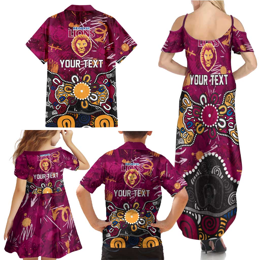 Personalized Brisbane Lions Family Matching Summer Maxi Dress and Hawaiian Shirt Aboriginal Dot Painting Graffiti Style