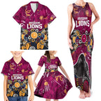 Personalized Brisbane Lions Family Matching Tank Maxi Dress and Hawaiian Shirt Aboriginal Dot Painting Graffiti Style