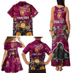 Personalized Brisbane Lions Family Matching Tank Maxi Dress and Hawaiian Shirt Aboriginal Dot Painting Graffiti Style