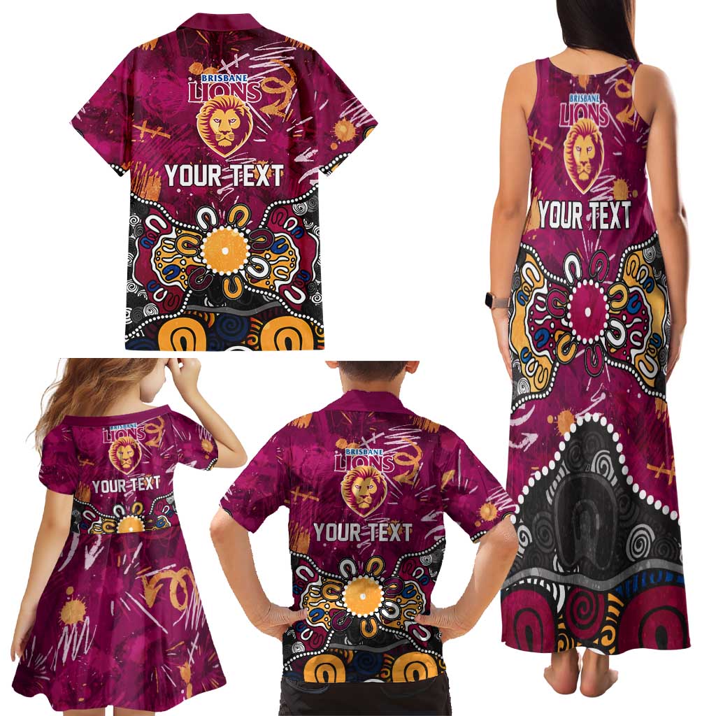 Personalized Brisbane Lions Family Matching Tank Maxi Dress and Hawaiian Shirt Aboriginal Dot Painting Graffiti Style