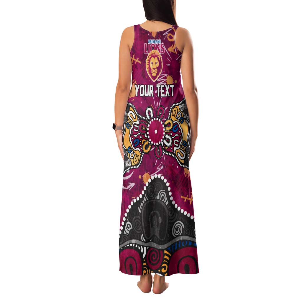 Personalized Brisbane Lions Family Matching Tank Maxi Dress and Hawaiian Shirt Aboriginal Dot Painting Graffiti Style