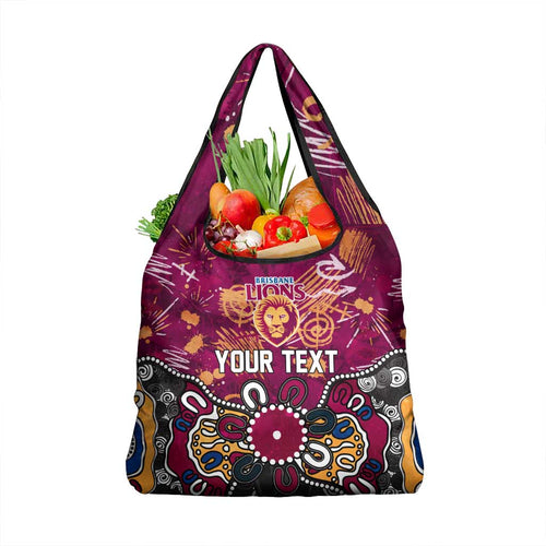 Personalized Brisbane Lions Grocery Bag Aboriginal Dot Painting Graffiti Style