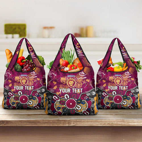Personalized Brisbane Lions Grocery Bag Aboriginal Dot Painting Graffiti Style