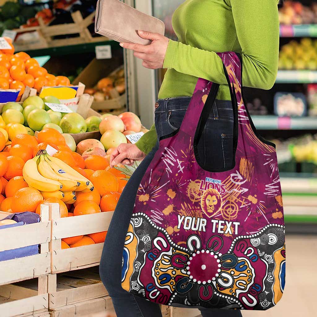 Personalized Brisbane Lions Grocery Bag Aboriginal Dot Painting Graffiti Style