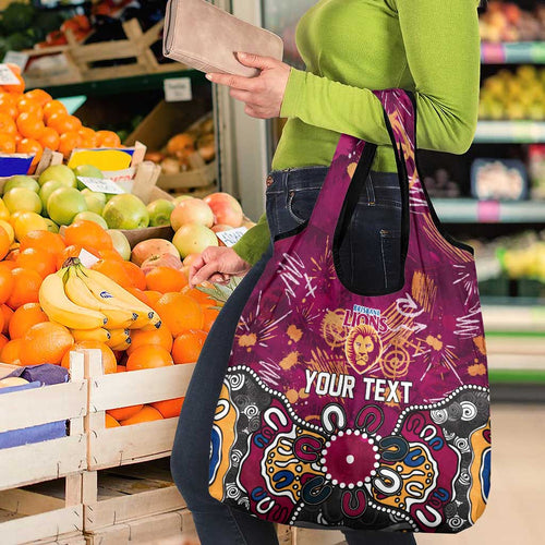 Personalized Brisbane Lions Grocery Bag Aboriginal Dot Painting Graffiti Style