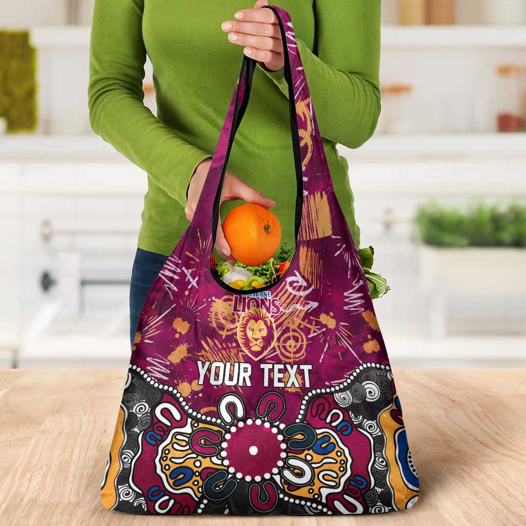 Personalized Brisbane Lions Grocery Bag Aboriginal Dot Painting Graffiti Style