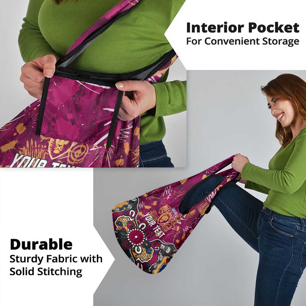 Personalized Brisbane Lions Grocery Bag Aboriginal Dot Painting Graffiti Style