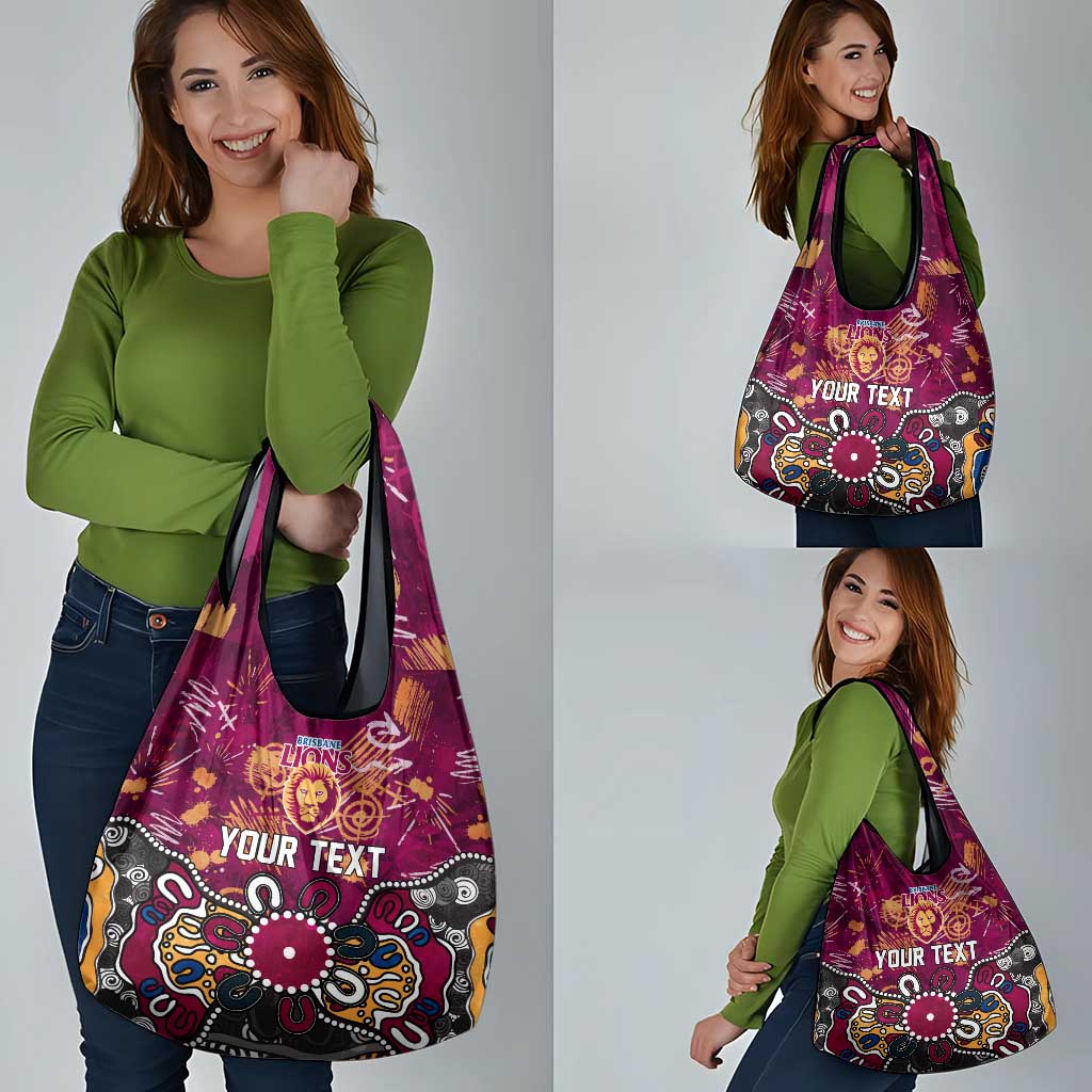 Personalized Brisbane Lions Grocery Bag Aboriginal Dot Painting Graffiti Style