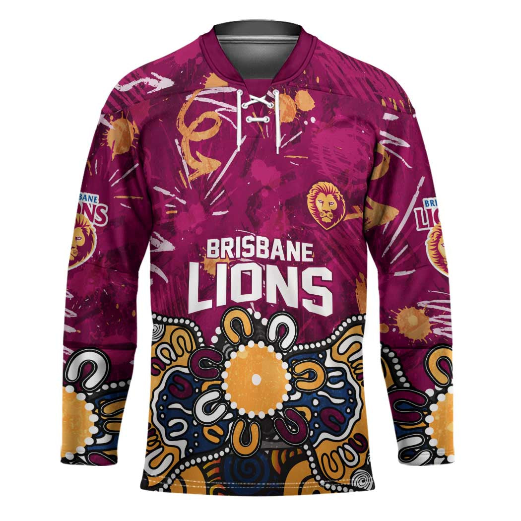 Personalized Brisbane Lions Hockey Jersey Aboriginal Dot Painting Graffiti Style