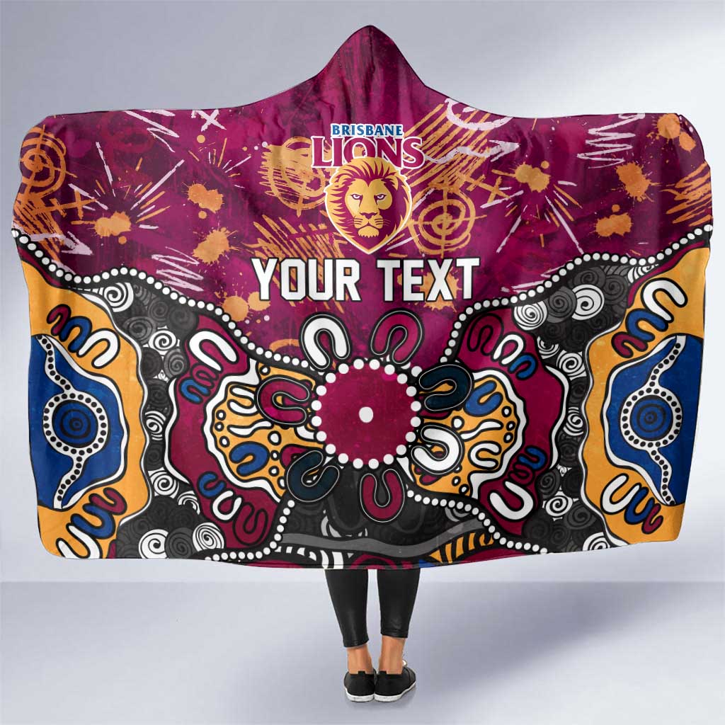 Personalized Brisbane Lions Hooded Blanket Aboriginal Dot Painting Graffiti Style