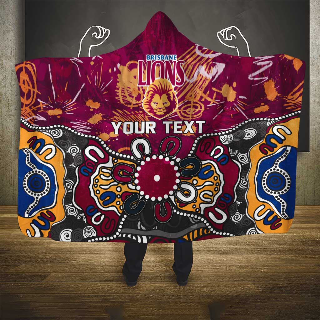 Personalized Brisbane Lions Hooded Blanket Aboriginal Dot Painting Graffiti Style