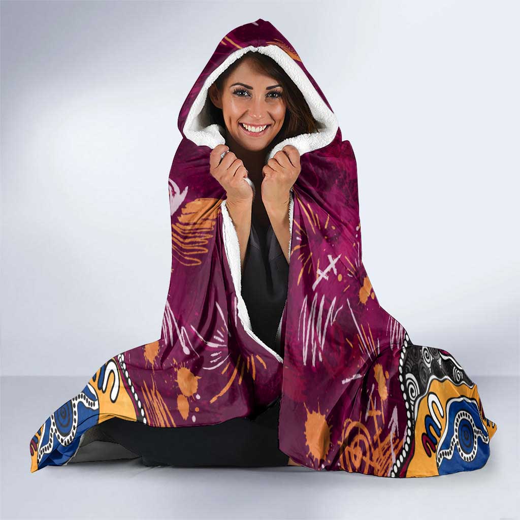 Personalized Brisbane Lions Hooded Blanket Aboriginal Dot Painting Graffiti Style