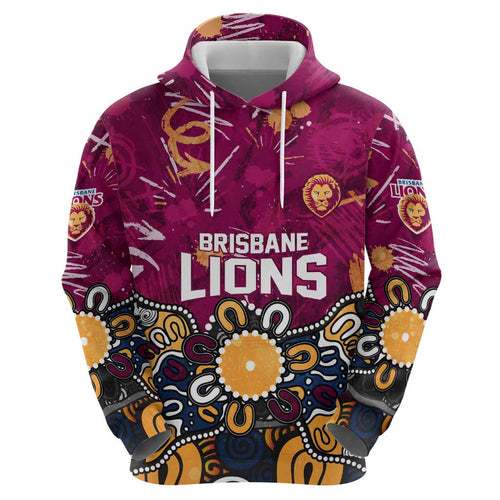 Personalized Brisbane Lions Hoodie Aboriginal Dot Painting Graffiti Style